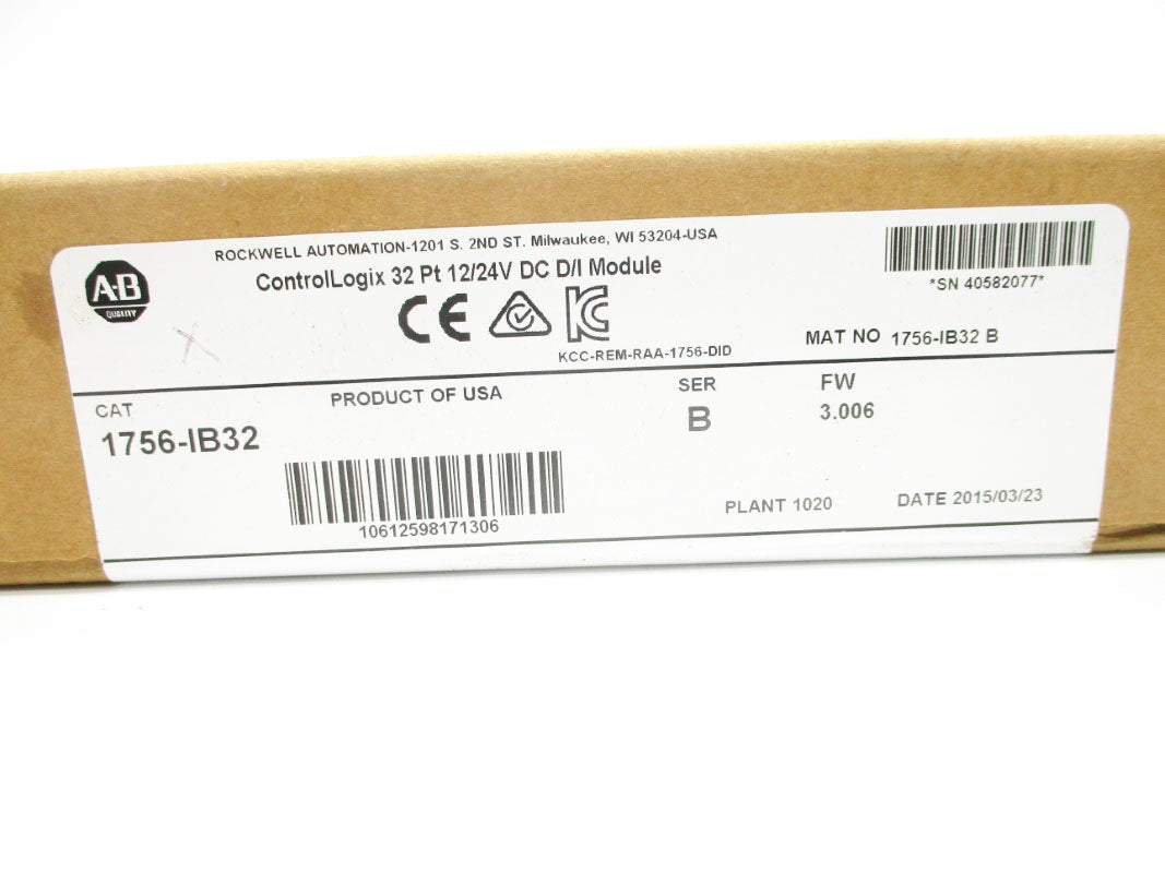 ALLEN BRADLEY 1756-IB32 SER. B F/W 3.006 DATE: 2015 12/24VDC NSFS