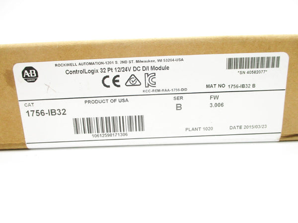 ALLEN BRADLEY 1756-IB32 SER. B F/W 3.006 DATE: 2015 12/24VDC NSFS