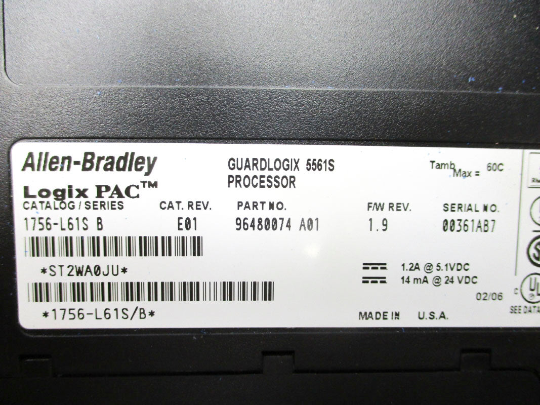 ALLEN BRADLEY 1756-L61S SER. B F/W 1.9 24VDC 1.2A NSNP