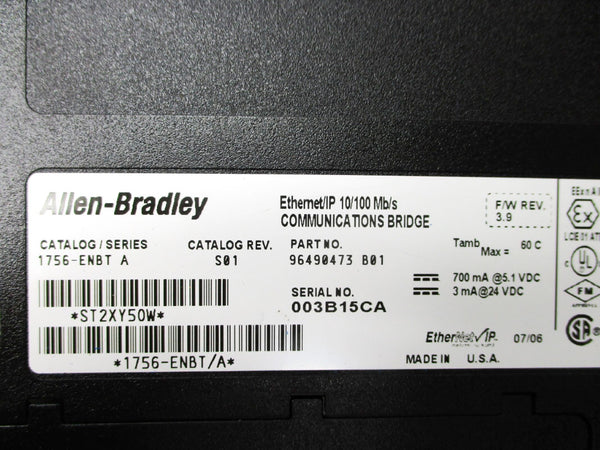 ALLEN BRADLEY 1756-ENBT SER. A F/W 3.9 24VDC NSNP