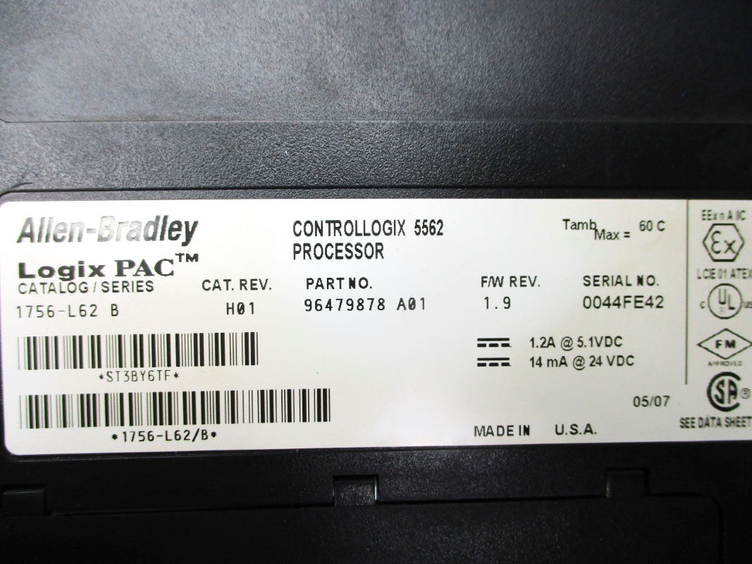 ALLEN BRADLEY 1756-L62 SER. B F/W 1.9 24VDC 1.2A NSNP