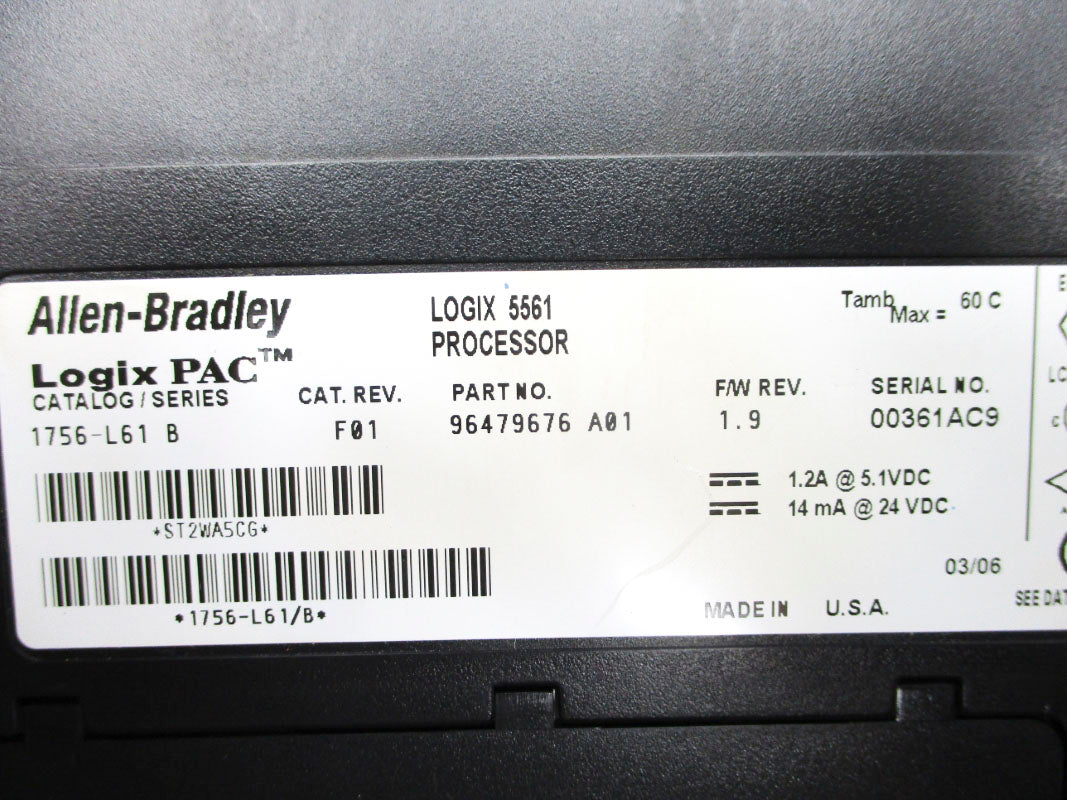 ALLEN BRADLEY 1756-L61 SER. B F/W 1.9 24VDC 1.2A (NO KEY) NSNP