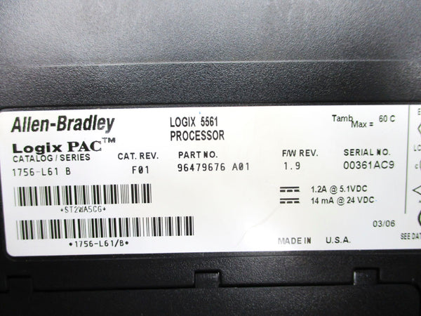 ALLEN BRADLEY 1756-L61 SER. B F/W 1.9 24VDC 1.2A (NO KEY) NSNP