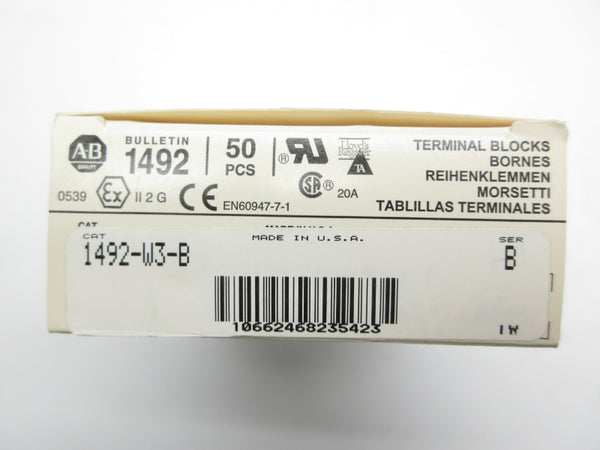 ALLEN BRADLEY 1492-W3-B SER. B 600V 20A (PKG OF 50) (WH) NSMP