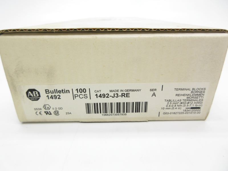 ALLEN BRADLEY 1492-J3-RE SER. A 600V 25A (PKG OF 100) (WH) NSMP