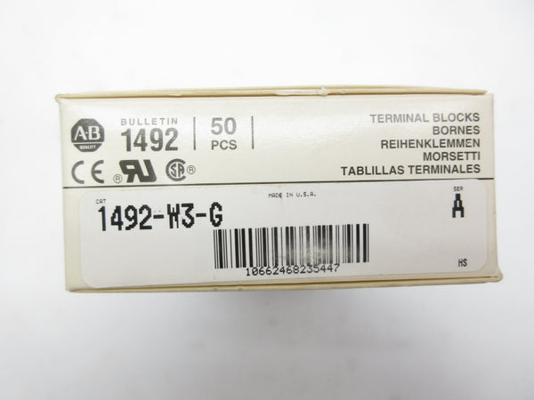 ALLEN BRADLEY 1492-W3-G SER. A 600V (PKG OF 50) (GY/BL) NSMP-OEM