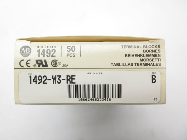 ALLEN BRADLEY 1492-W3-RE SER. B 600V (PKG OF 50) (WH) NSMP-OEM