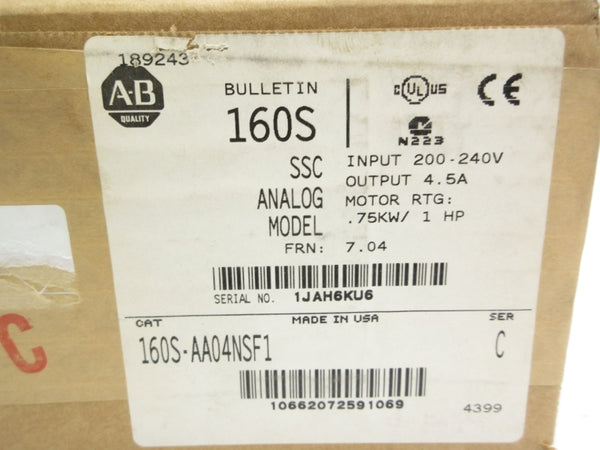 ALLEN BRADLEY 160S-AA04NSF1 SER. C F/W 7.04 200-240V 4.5A NSMP