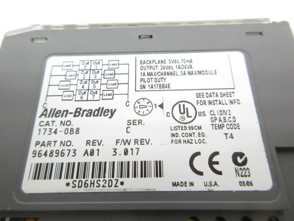 ALLEN BRADLEY 1734-OB8 SER. C F/W 3.017 24VDC 3A UNMP