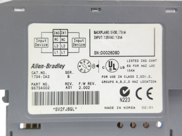 ALLEN BRADLEY 1734-IA2 SER. B F/W 2.002 120VAC NSNP
