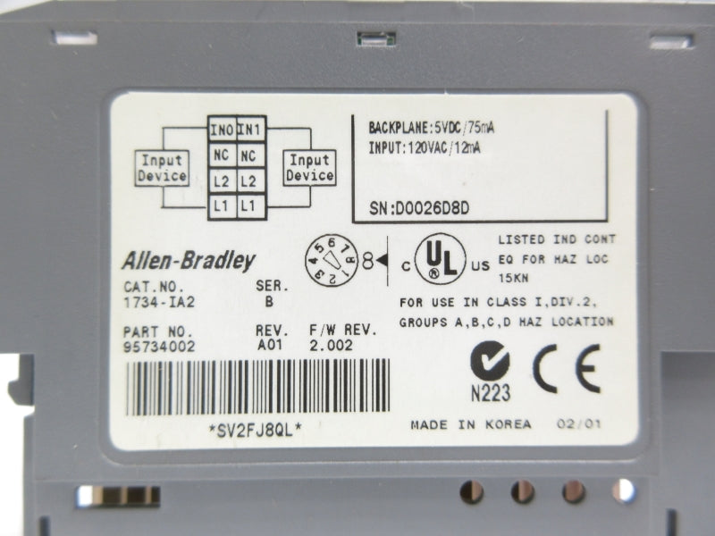 ALLEN BRADLEY 1734-IA2 SER. B F/W 2.002 120VAC NSNP