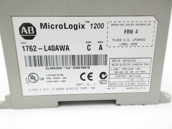 ALLEN BRADLEY 1762-L40AWA SER. C F/W 4 100/120VAC NSNP