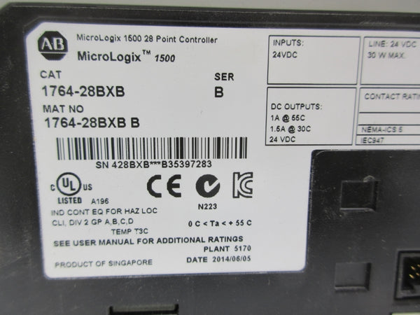 ALLEN BRADLEY 1764-28BXB SER. B 24VDC (AS PICTURED) NSNP