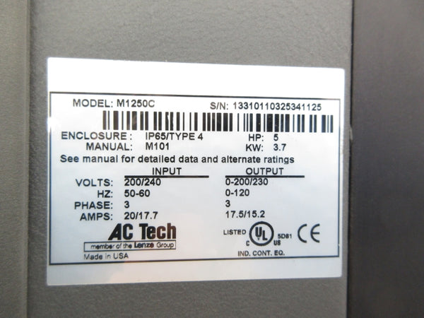 AC TECH M1250C 200/240V 20/17.7A UNMP