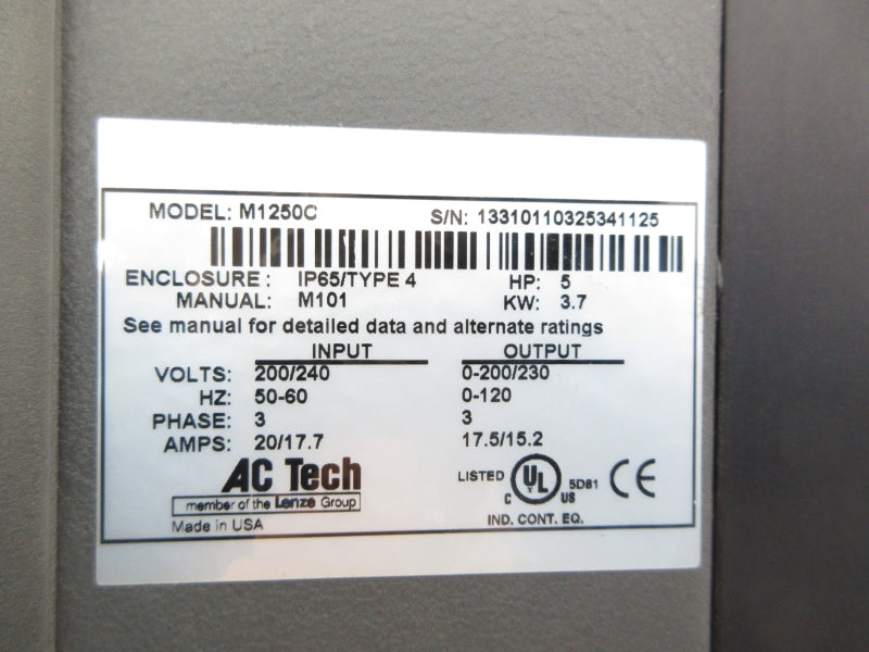 AC TECH M1250C 200/240V 20/17.7A UNMP