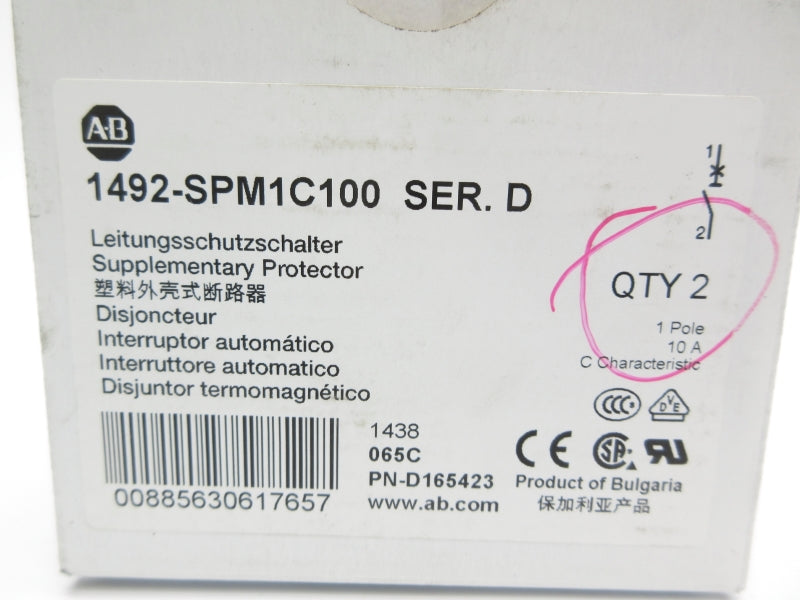 ALLEN BRADLEY 1492-SPM1C100 SER. D 277VAC 10A (PKG OF 2) NSMP