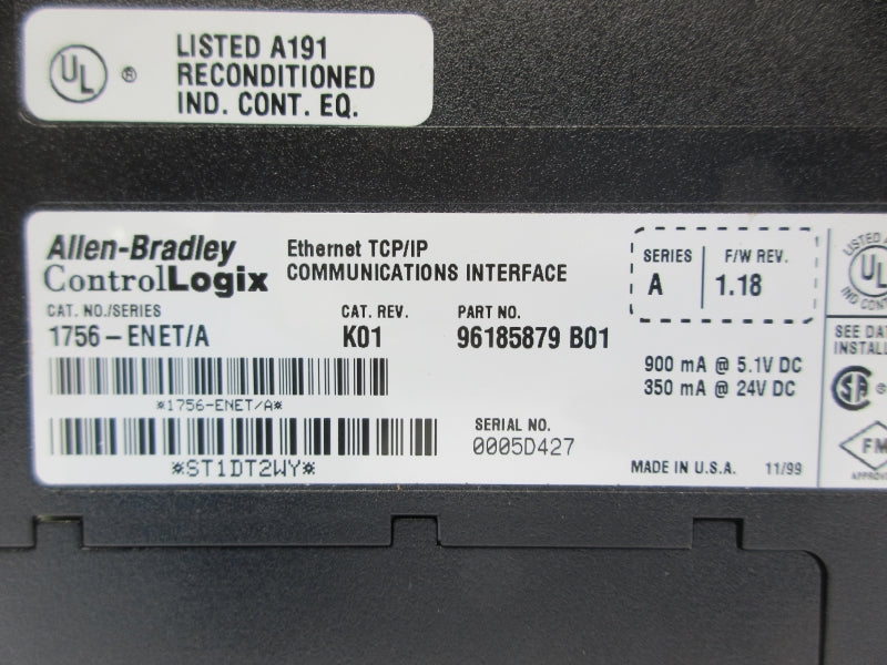 ALLEN BRADLEY 1756-ENET SER. A F/W 1.18 REV. K01 24VDC NSNP
