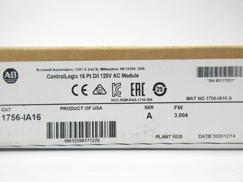 ALLEN BRADLEY 1756-IA16 SER. A F/W 3.004 DATE: 2020 120VAC NSFS