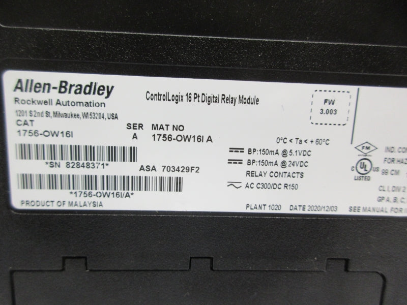ALLEN BRADLEY 1756-OW16I SER. A F/W 3.003 24VDC NSNP