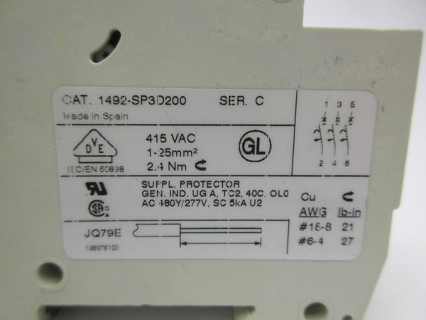 ALLEN BRADLEY 1492-SP3D200 SER. C 415VAC 20A UNMP