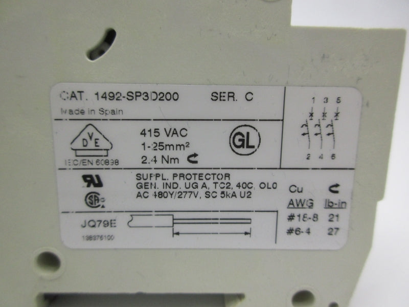 ALLEN BRADLEY 1492-SP3D200 SER. C 415VAC 20A UNMP