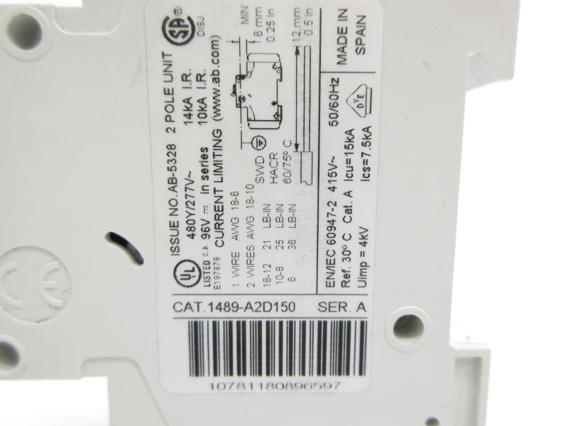 ALLEN BRADLEY 1489-A2D150 SER. A 277V 15A NSNP