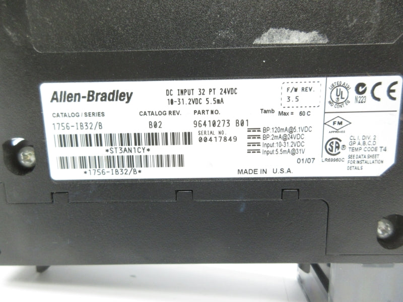 ALLEN BRADLEY 1756-IB32 SER. B F/W 3.5 10-31.2VDC (NO DOOR) NSNP