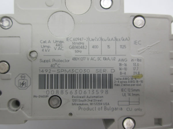 ALLEN BRADLEY 1492-SPM3C030 SER. D 277VAC 3A NSNP