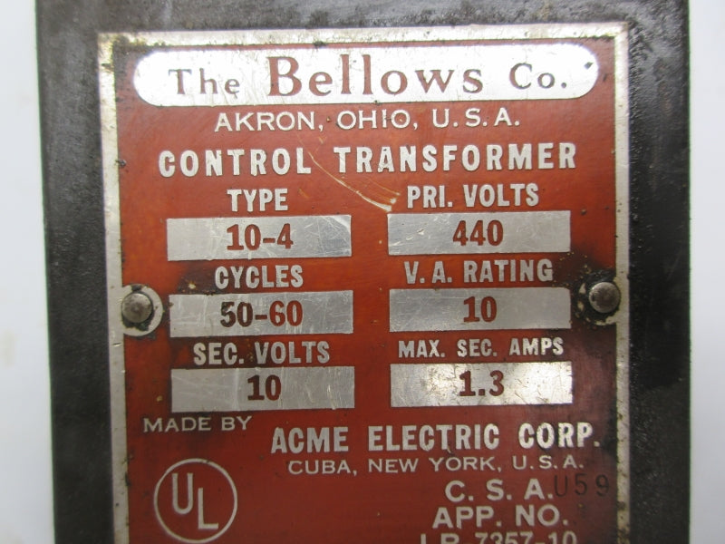 ACME ELECTRIC 10-4 440V 1.3A UNMP