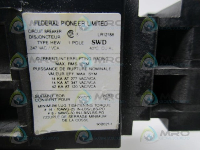 FEDERAL PIONEER HEW115 CIRCUIT BREAKER  UNMP