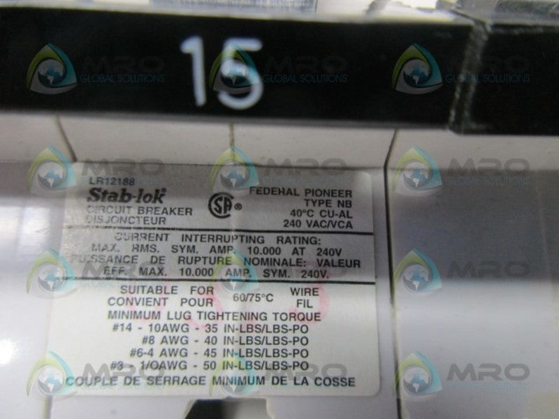 FEDERAL PIONEER NB315 CIRCUIT BREAKER  UNMP