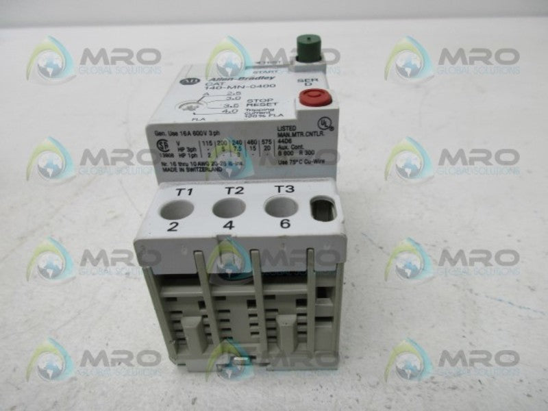 ALLEN BRADLEY 140-MN-0400 SER. D MANUAL STARTER 2.5-4.0A  UNMP