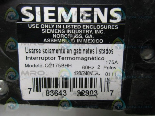 SIEMENS Q2175BHH CIRCUIT BREAKER  UNMP