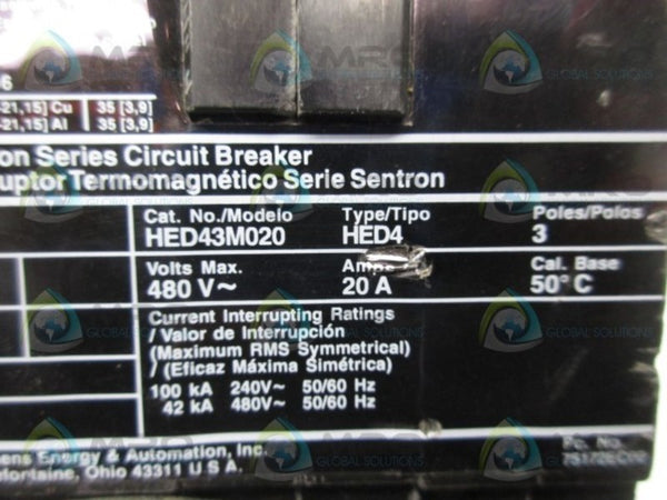 SIEMENS HED43M020 CIRCUIT BREAKER  UNMP