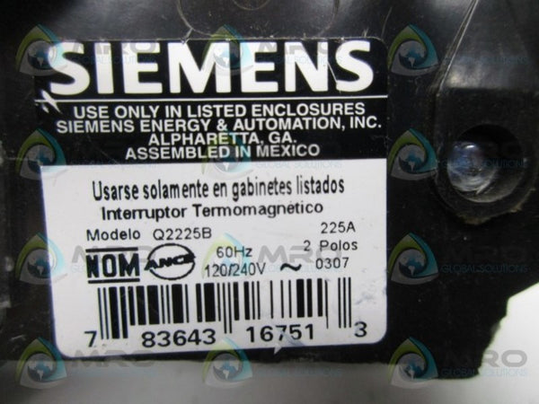SIEMENS Q2225B CIRCUIT BREAKER  UNMP