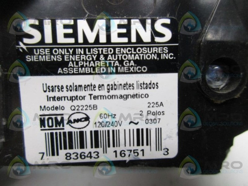 SIEMENS Q2225B CIRCUIT BREAKER  UNMP