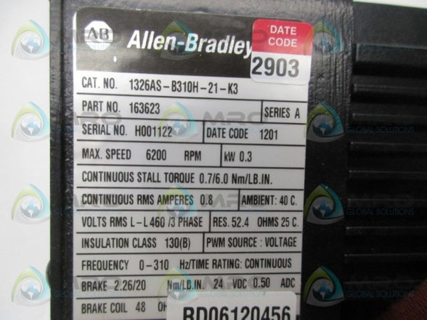 ALLEN BRADLEY 1326AS-B310H-21-K3 SER. A SERVO MOTOR  UNMP