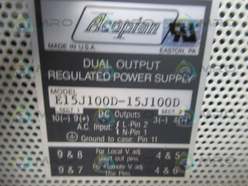 ACOPIAN E15J100D-15J100D DUAL OUTPUT REGULATED POWER SUPPLY  NSMP