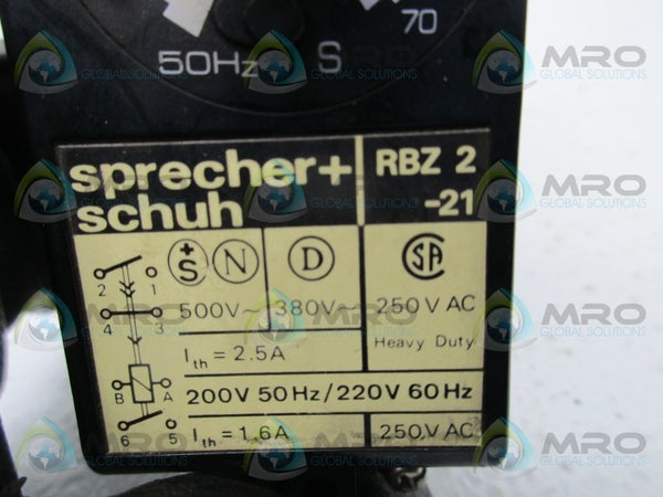 SPRECHER+SCHUH RBZ2-21 TIME DELAY RELAY  UNMP