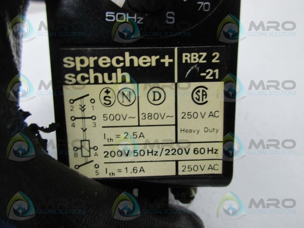 SPRECHER SCHUH RBZ-2-21 TIME DELAY RELAY  UNMP