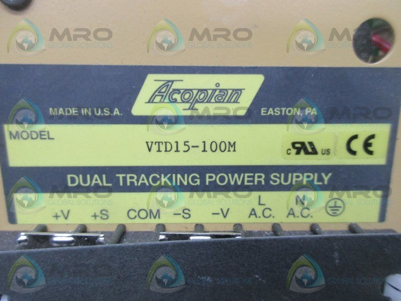 ACOPIAN VTD15-100M DUAL TRACKING POWER SUPPLY  NSNP