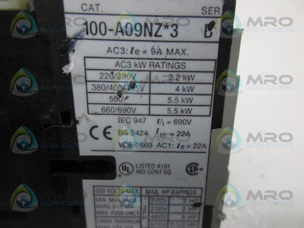 ALLEN BRADLEY 100-A09NZJ3 SER. B CONTACTOR  UNMP