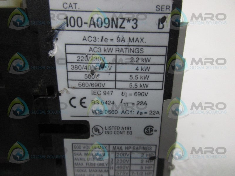 ALLEN BRADLEY 100-A09NZJ3 SER. B CONTACTOR  UNMP