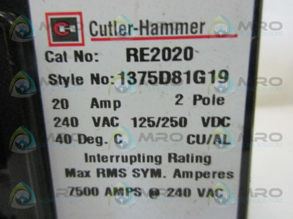 CUTLER HAMMER RE2020 CIRCUIT BREAKER  UNMP