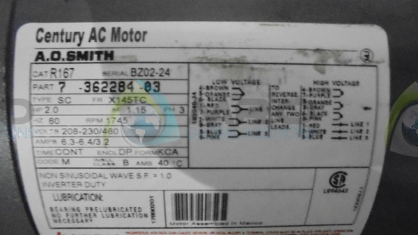 A.O. SMITH 7-362284-03 AC MOTOR (AS IS)  UNMP