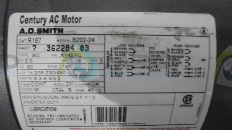 A.O. SMITH 7-362284-03 AC MOTOR (AS IS)  UNMP