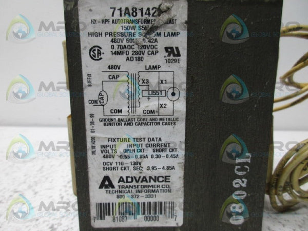 ADVANCE 71A8142 TRANSFORMER  UNMP