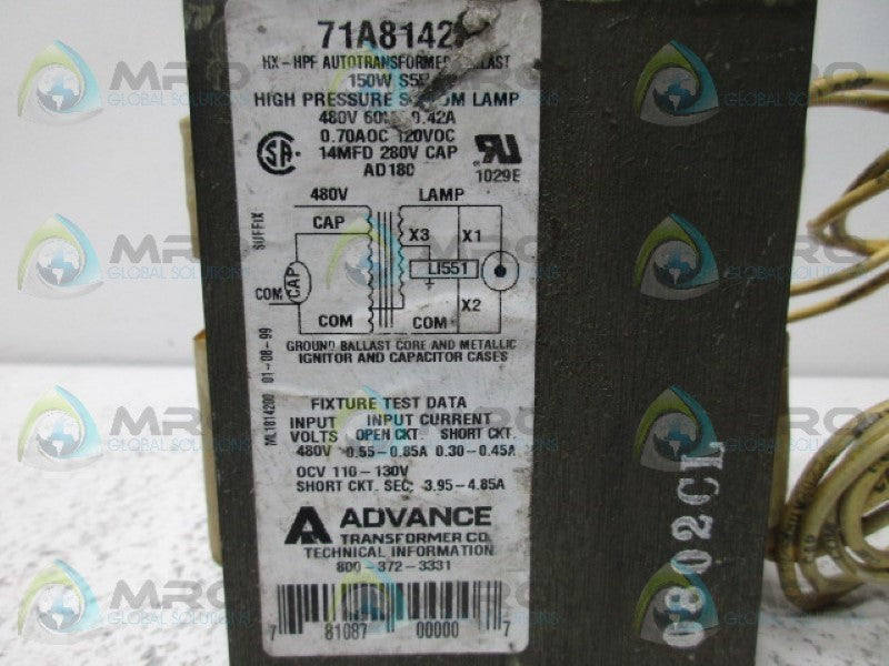 ADVANCE 71A8142 TRANSFORMER  UNMP