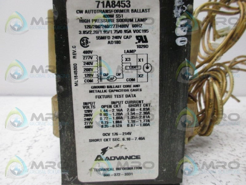 ADVANCE 71A8453 TRANSFORMER  UNMP