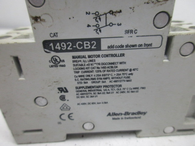 ALLEN BRADLEY 1492-CB2G200 SER. C CIRCUIT BREAKER 20A 5HP  UNMP